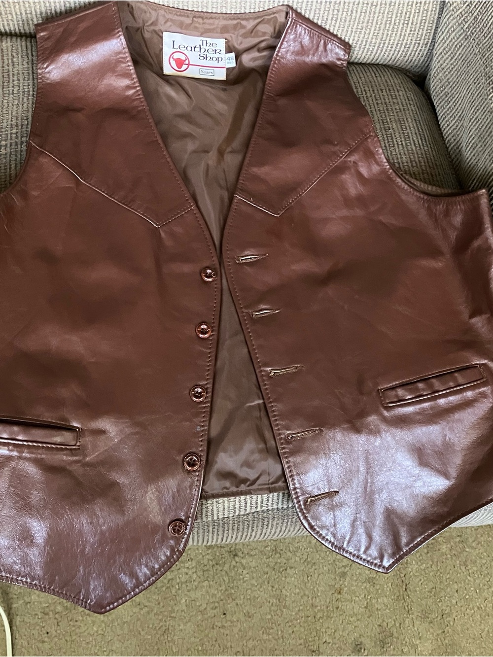 Vintage Brown Leather Vest with Button Front